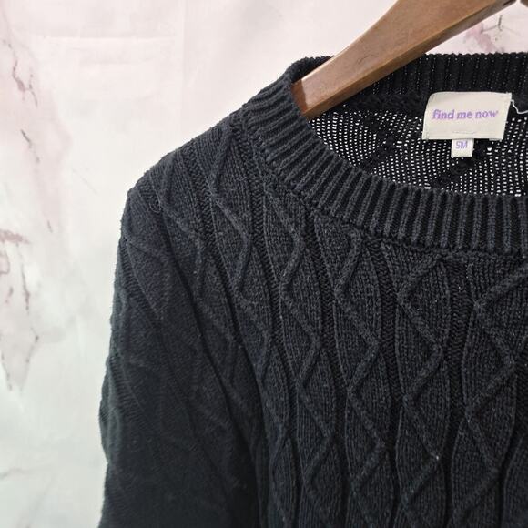 Anthropologie Sweater Women Small Medium Black Fisherman Crop Cable Boxy Find Me - Picture 2 of 10